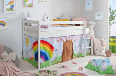 Hochbett "Einhorn Rainbow" 90x200 Kiefer massiv weiß