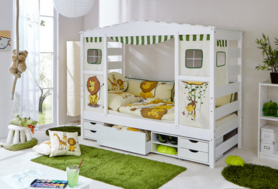 Hausbett "Lio" inkl. Funktionsschubkasten 90x200 Kiefer massiv Weiß