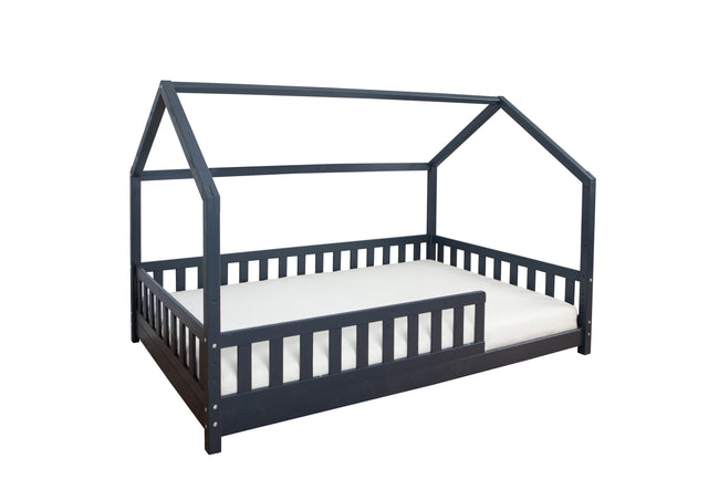 Kinderbett Hausbett "Kay" 90x200 Kiefer massiv Anthrazit Grau