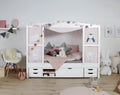 Hausbett "Lio" inkl. Funktionsschubkasten 90x200 Kiefer massiv Weiß