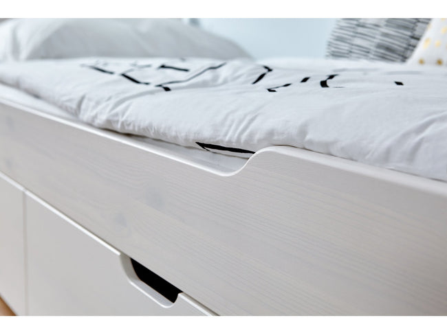 Einzelbett "Leni" 90x200 Kiefe massiv - mit 5er Schubkästen - TiCAA Kindermöbel