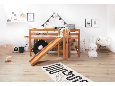 Podestbett mit Rutsche "Tino" 90x200 Buche massiv Natur - TiCAA Kindermöbel