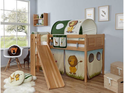 Podestbett "Ekki" 90x200 Country Buche massiv Natur - TiCAA Kindermöbel